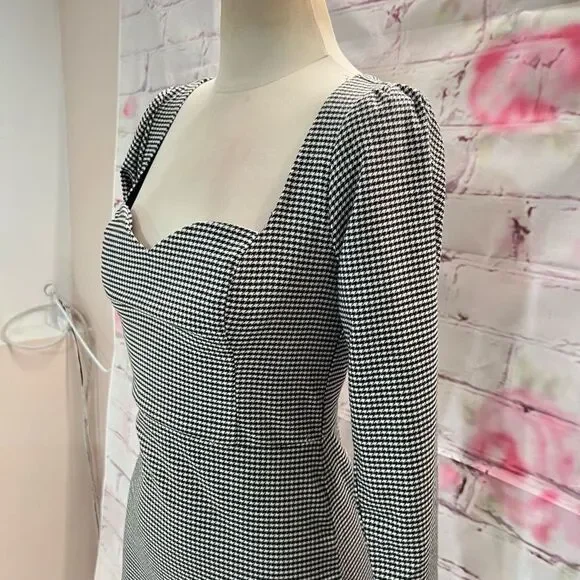 Abercrombie & Fitch Women's Long Sleeve Black /White Gingham Plaid Dress XS NWT - Picture 4 of 12
